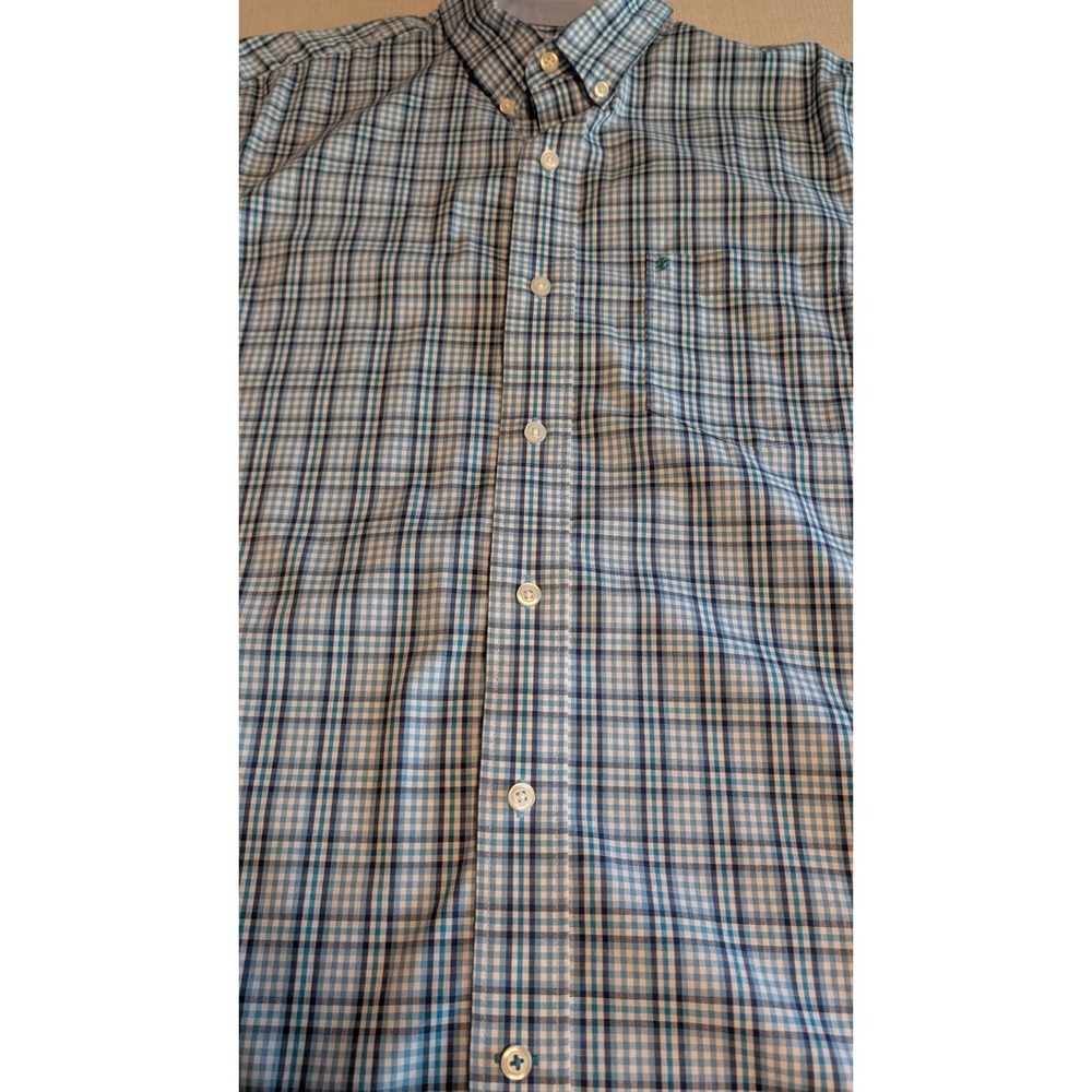 Izod Men's SS Blue & White Plaid Button Down Dress Shirt Sz M